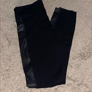 Spanx Large Black Leggings with Faux Leather Accents